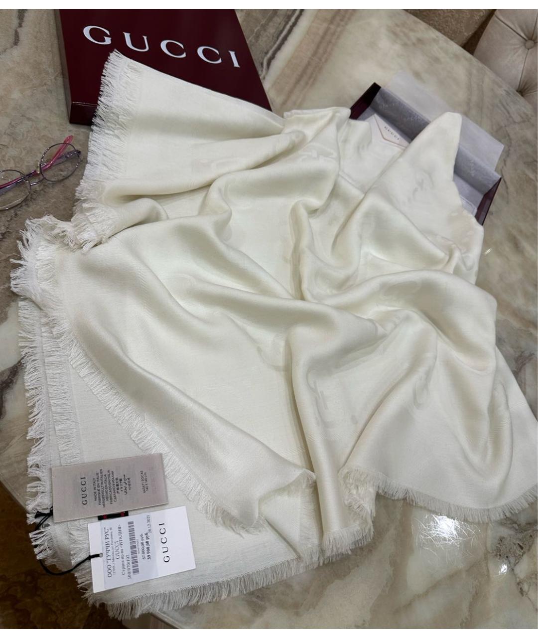 GUCCI Белый шерстяной шарф, фото 4