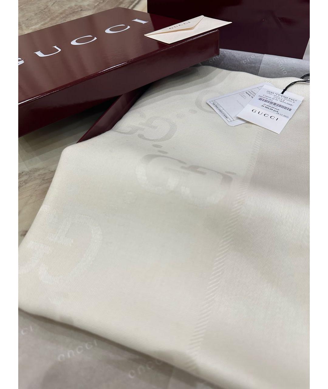 GUCCI Белый шерстяной шарф, фото 3