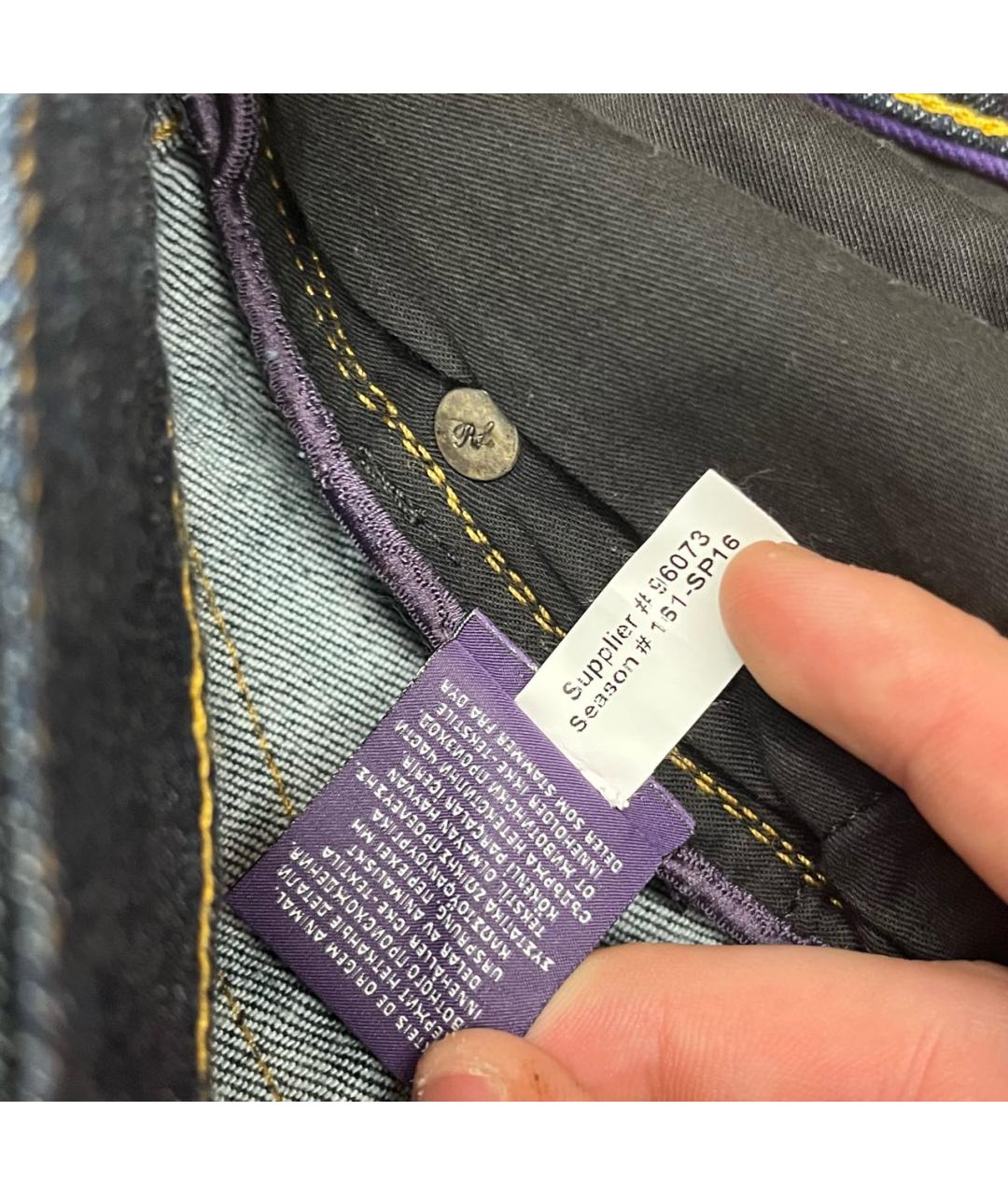 RALPH LAUREN PURPLE LABEL Синие хлопко-эластановые прямые джинсы, фото 6