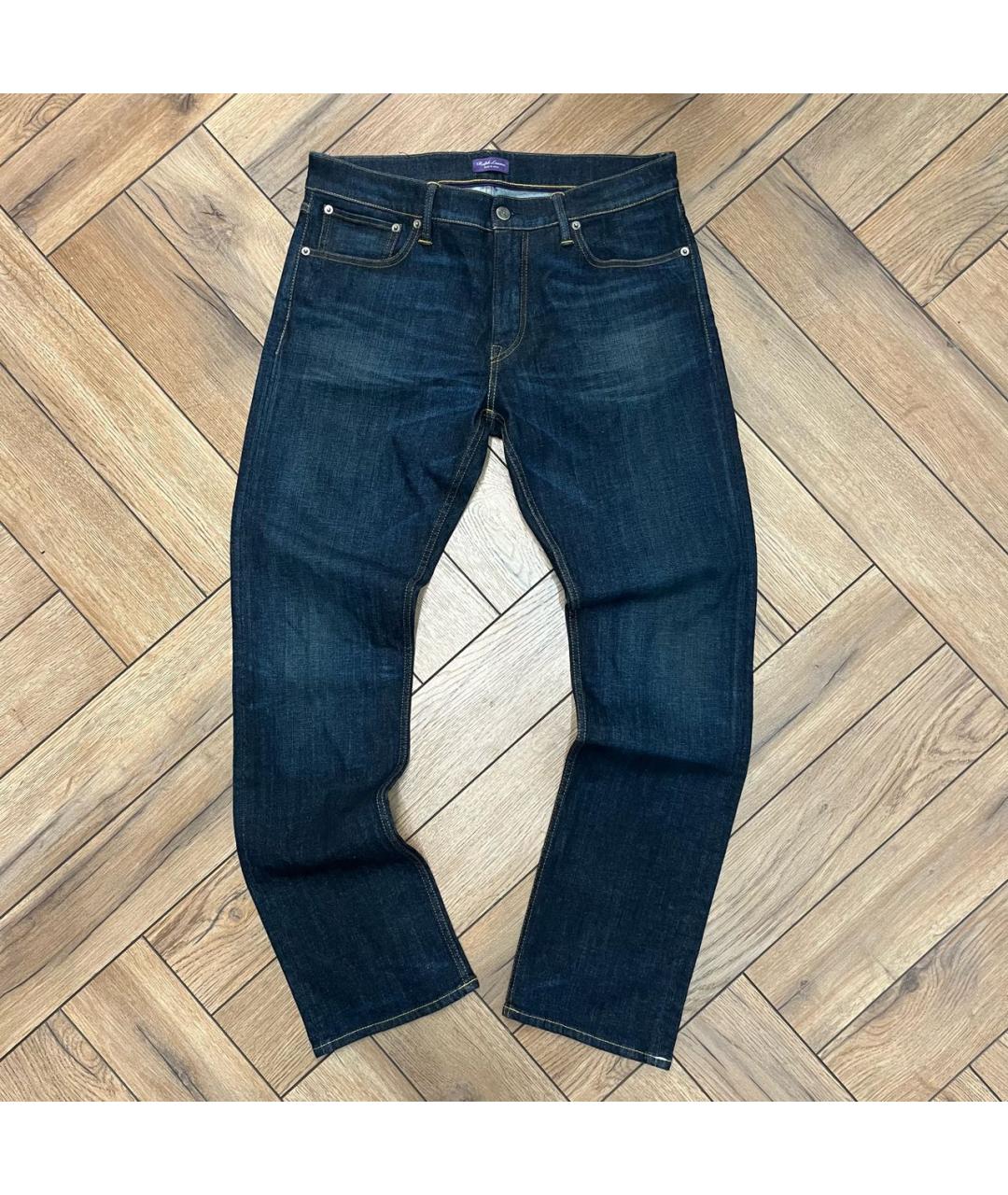 RALPH LAUREN PURPLE LABEL Синие хлопко-эластановые прямые джинсы, фото 7