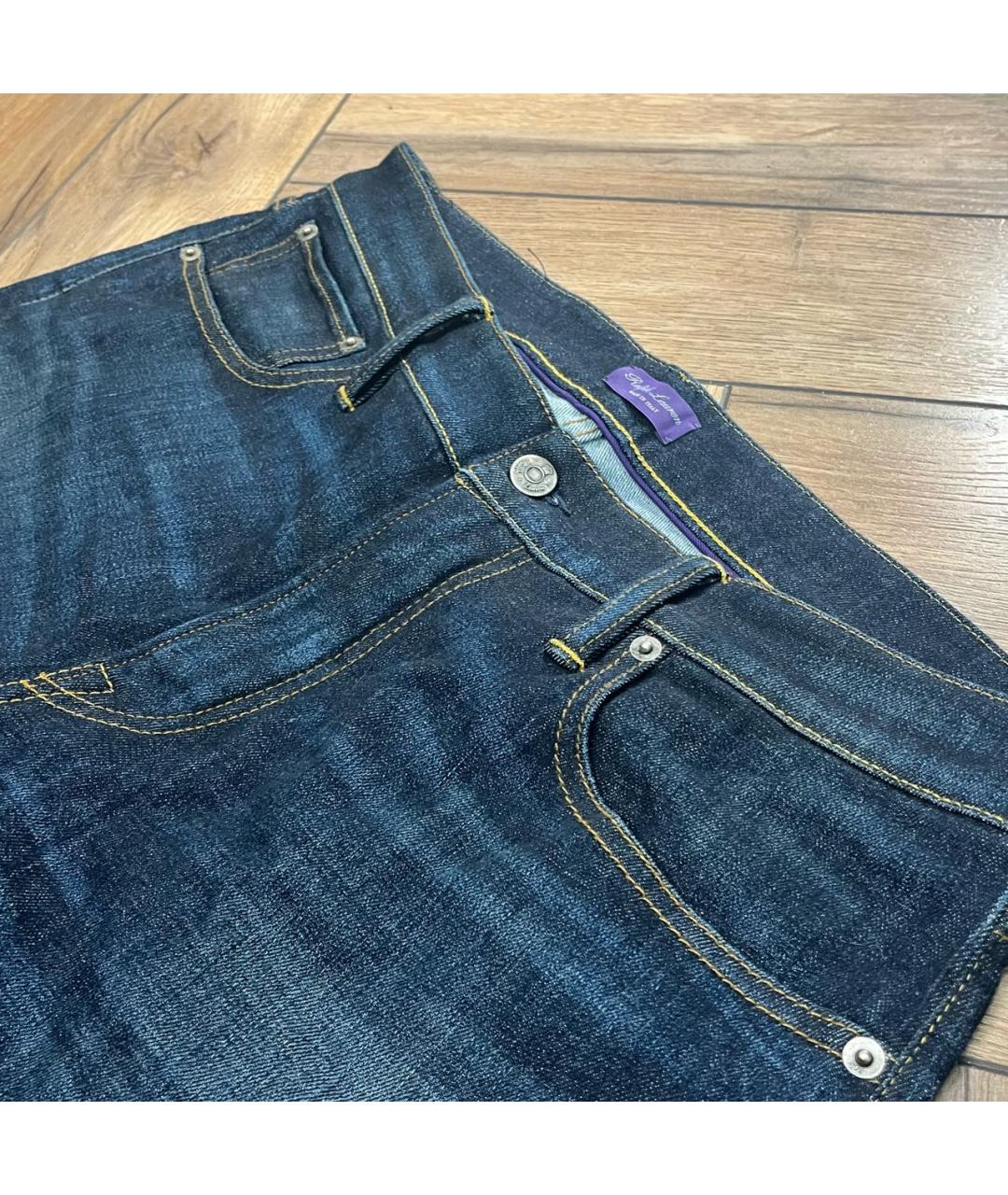 RALPH LAUREN PURPLE LABEL Синие хлопко-эластановые прямые джинсы, фото 2