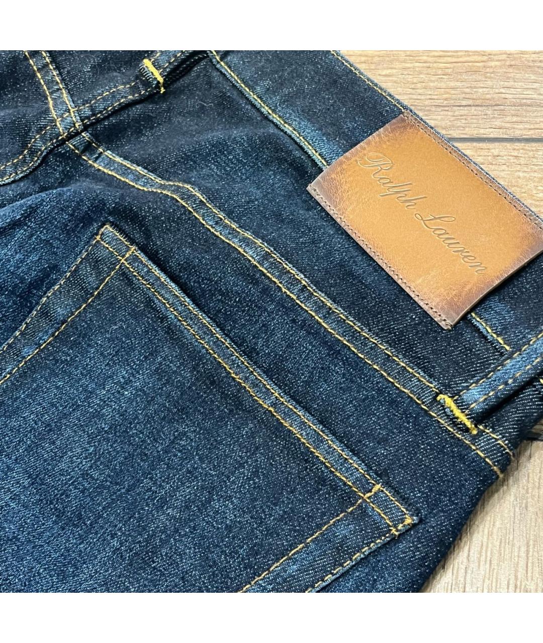 RALPH LAUREN PURPLE LABEL Синие хлопко-эластановые прямые джинсы, фото 4