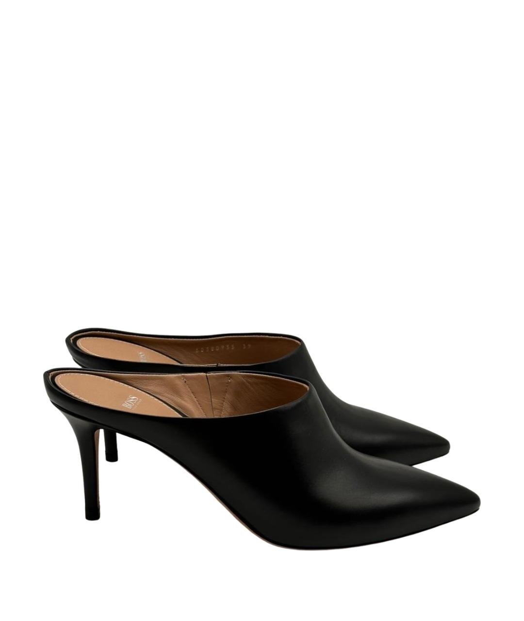 HUGO BOSS Черные кожаные сабо, фото 1