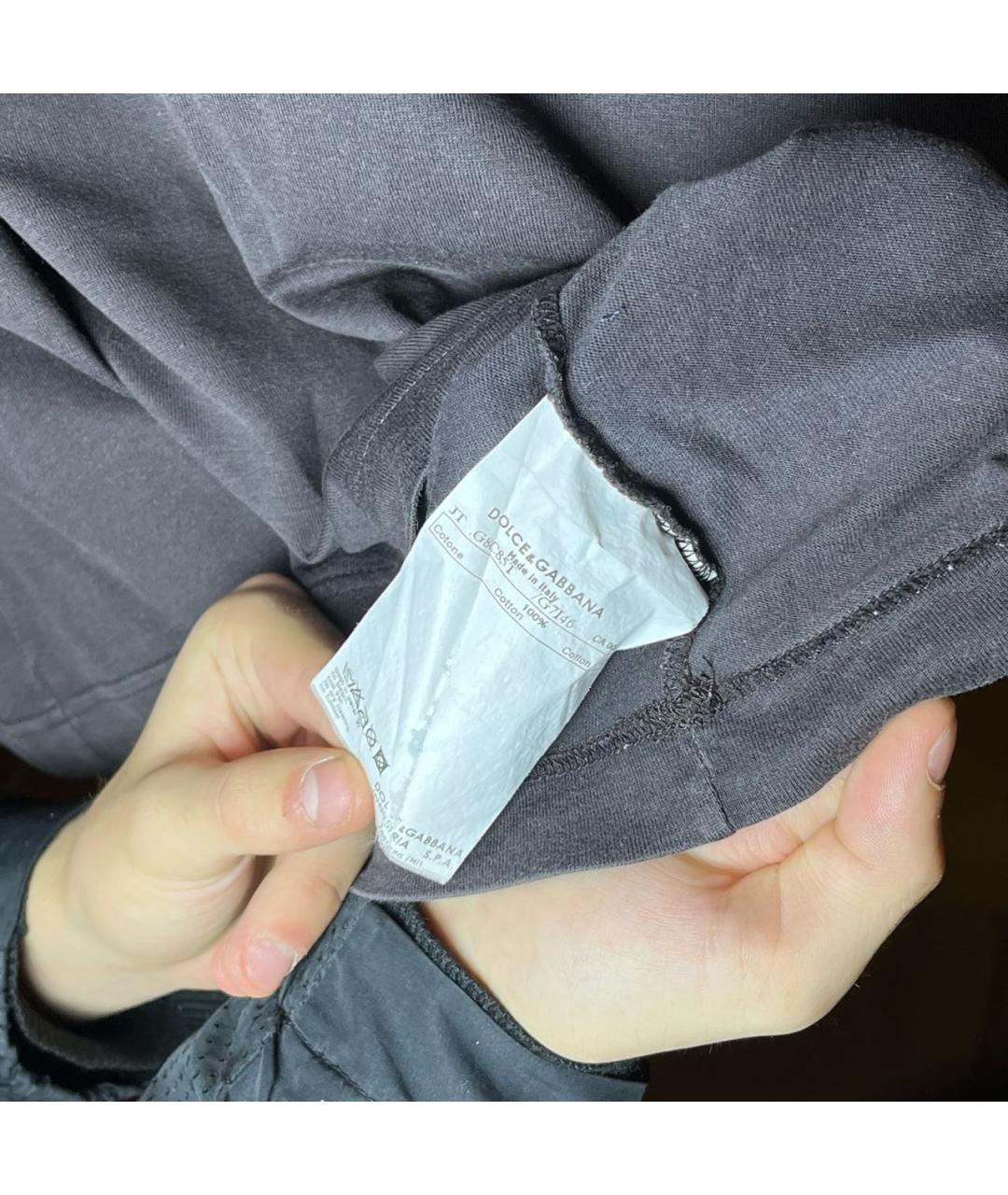 DOLCE&GABBANA Темно-синяя хлопковая футболка, фото 4