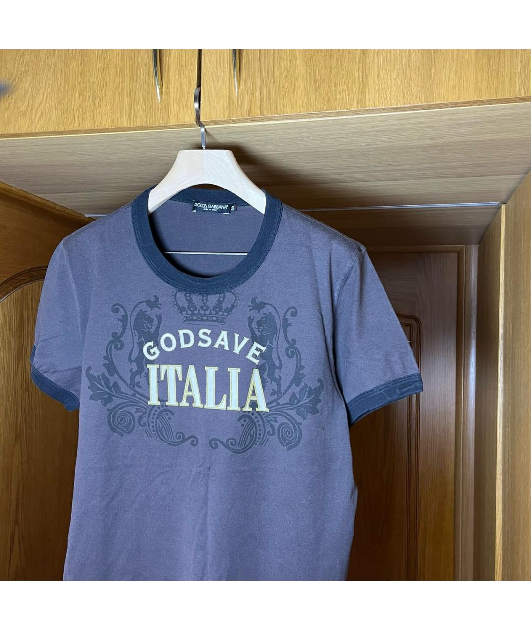 DOLCE&GABBANA Темно-синяя хлопковая футболка, фото 2