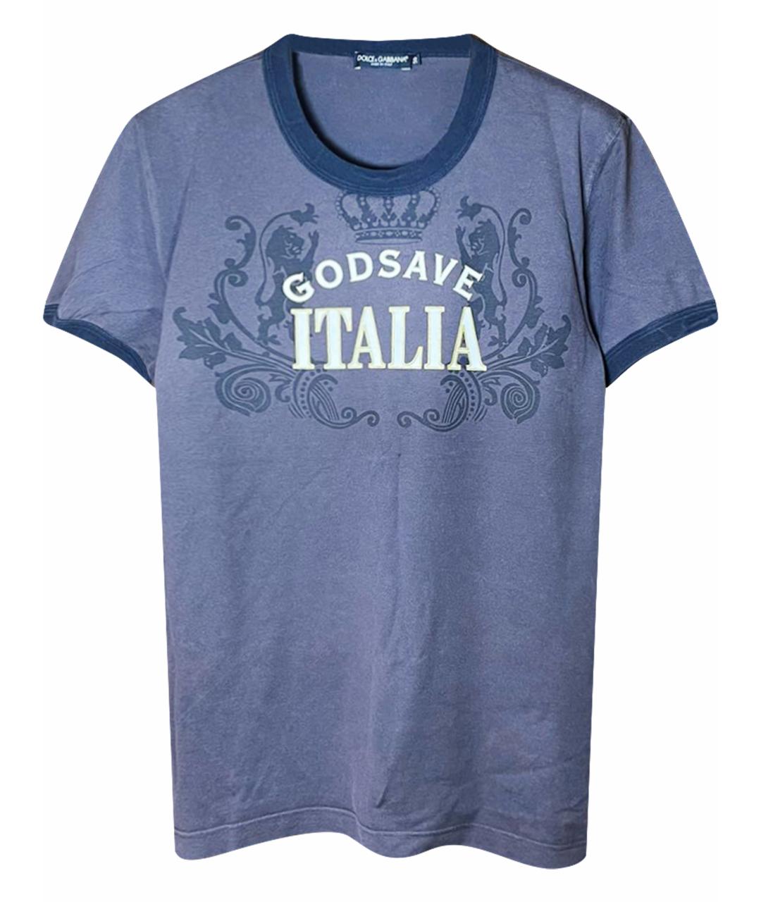 DOLCE&GABBANA Темно-синяя хлопковая футболка, фото 1