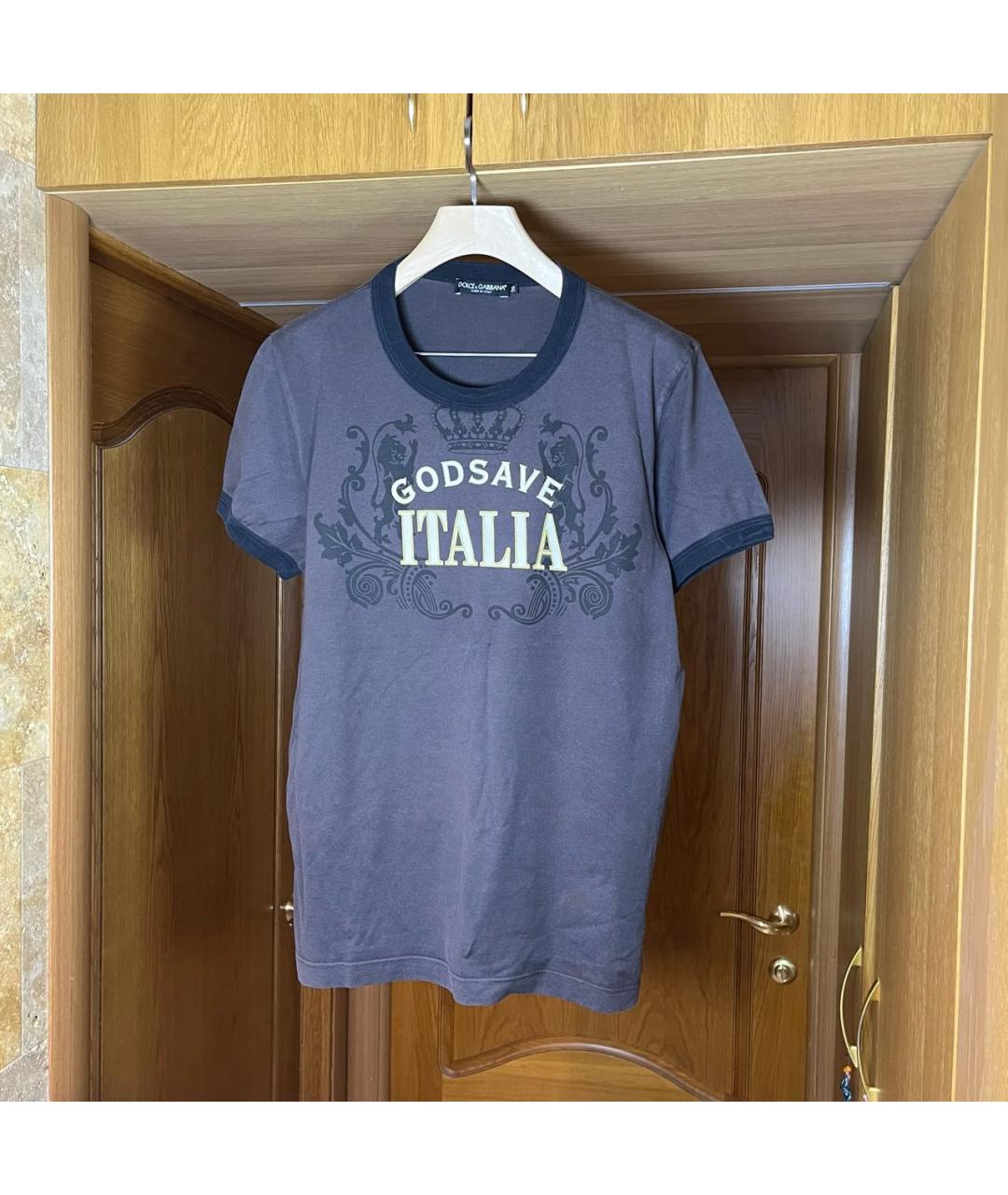 DOLCE&GABBANA Темно-синяя хлопковая футболка, фото 5