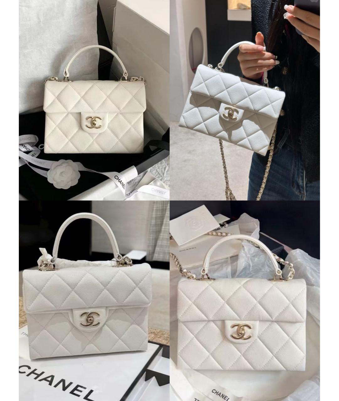 CHANEL Белая кожаная сумка с короткими ручками, фото 3