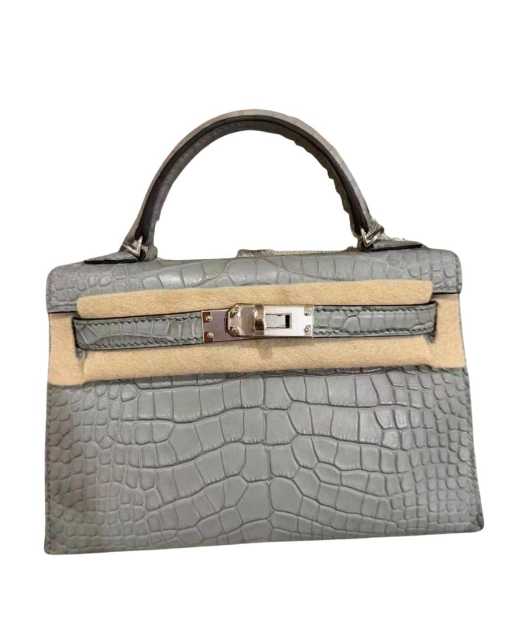 HERMES Серая сумка с короткими ручками из экзотической кожи, фото 1