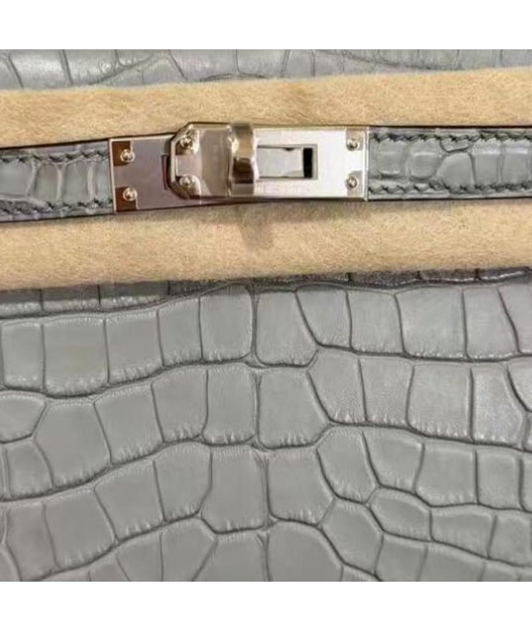 HERMES Серая сумка с короткими ручками из экзотической кожи, фото 2