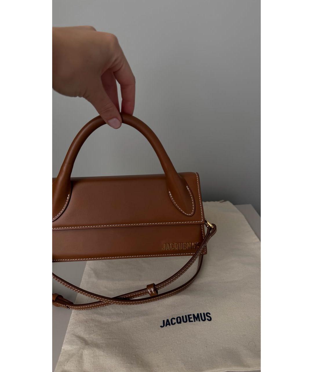 JACQUEMUS Коричневая кожаная сумка с короткими ручками, фото 2