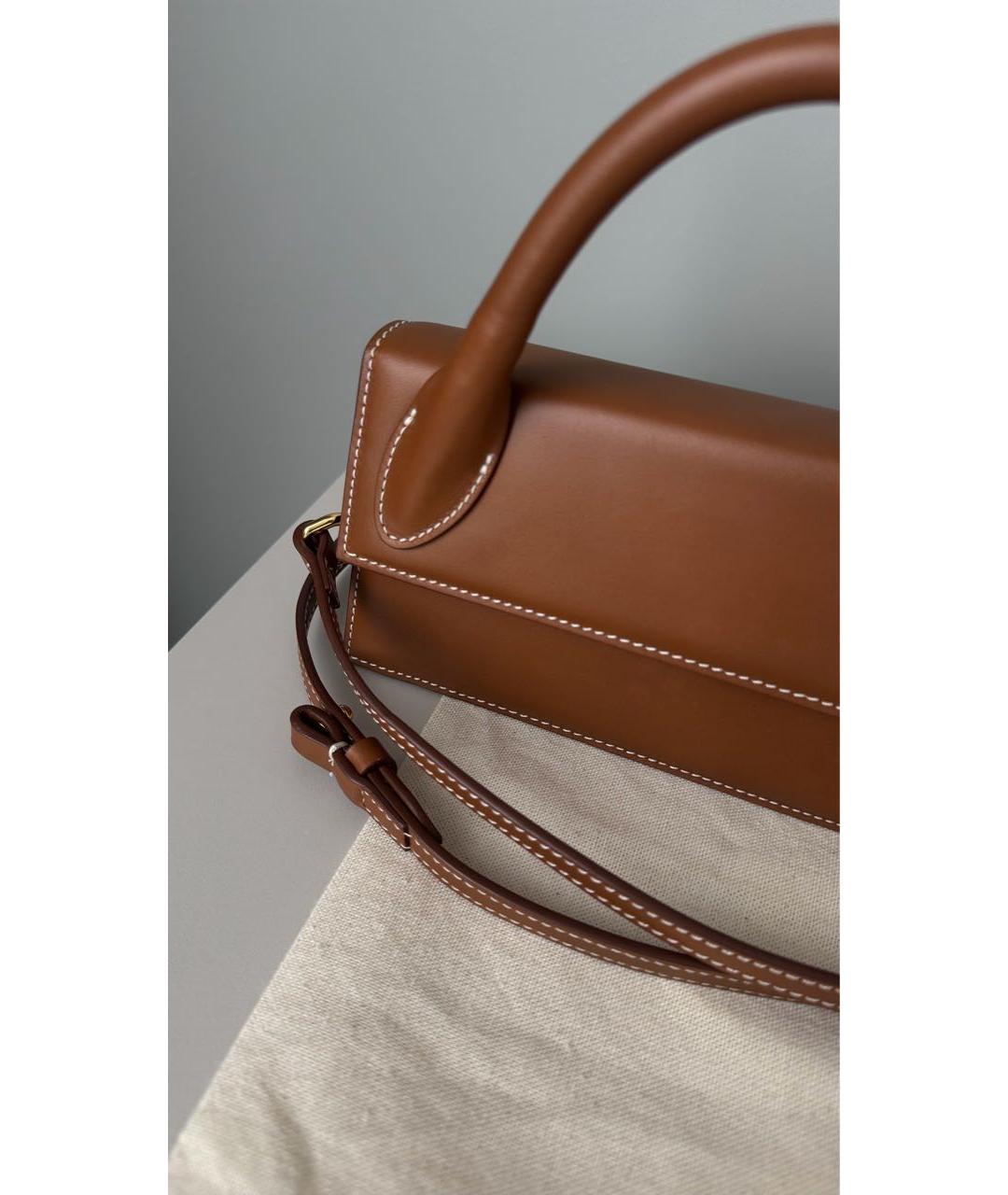 JACQUEMUS Коричневая кожаная сумка с короткими ручками, фото 3