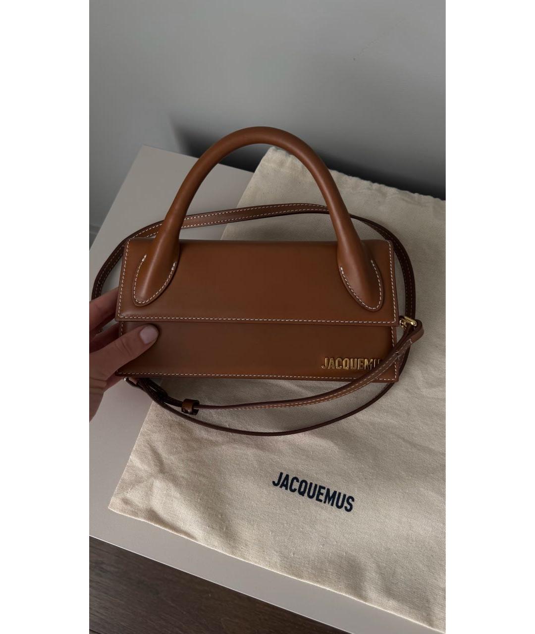 JACQUEMUS Коричневая кожаная сумка с короткими ручками, фото 6