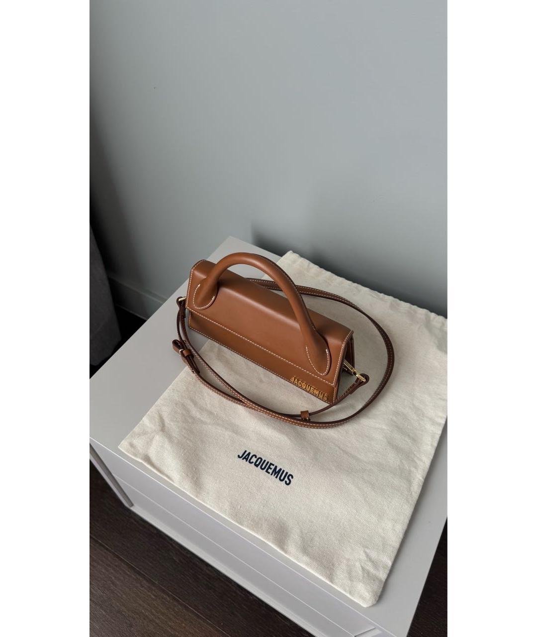 JACQUEMUS Коричневая кожаная сумка с короткими ручками, фото 4