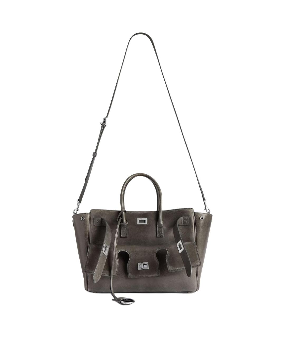 BALENCIAGA Серая кожаная сумка через плечо, фото 2