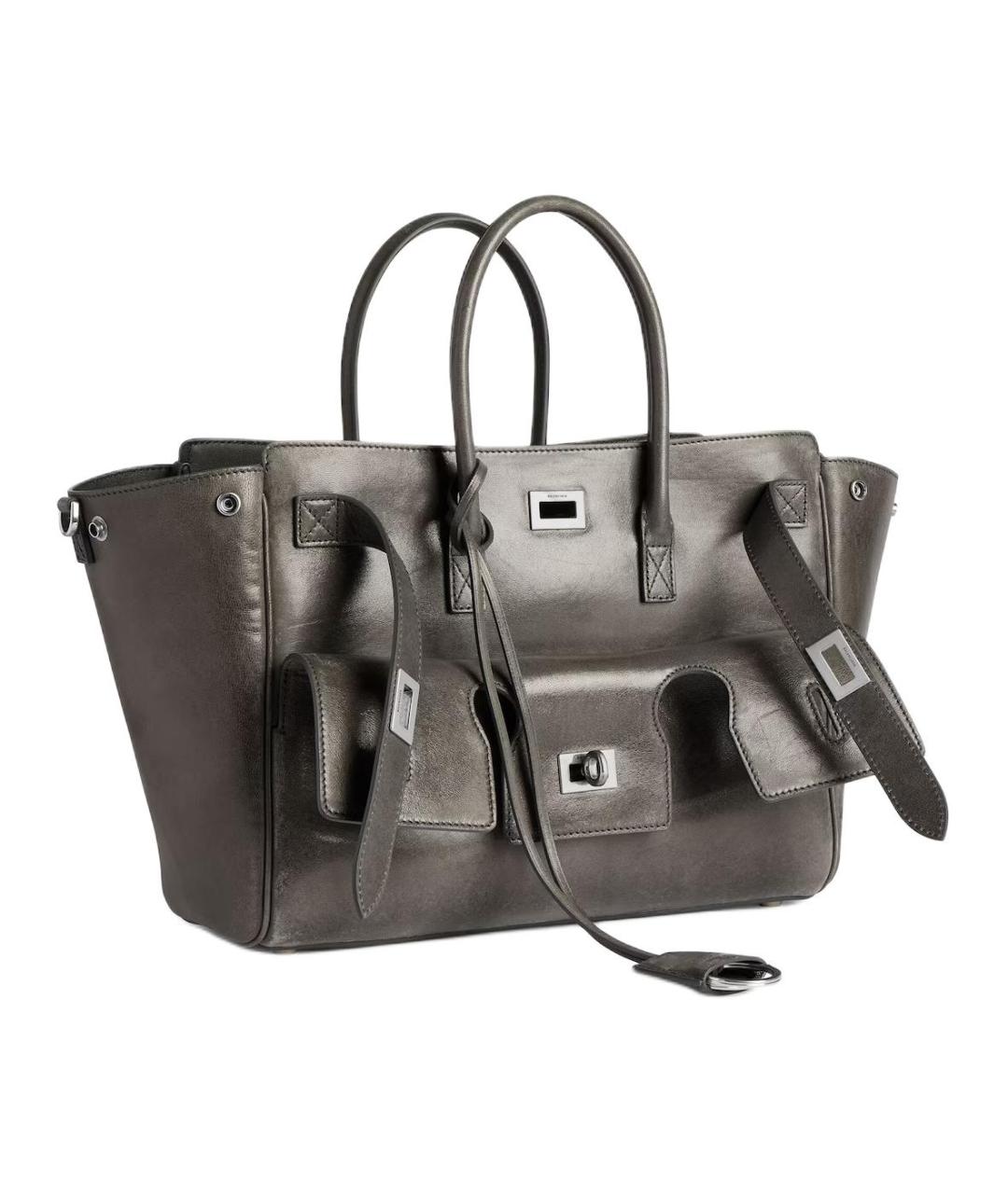 BALENCIAGA Серая кожаная сумка через плечо, фото 3