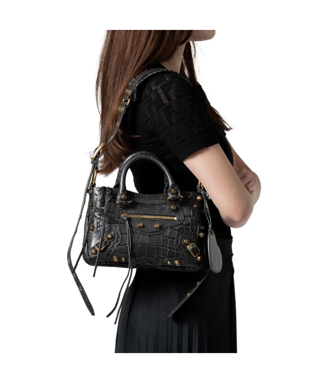 BALENCIAGA Черная кожаная сумка через плечо, фото 3