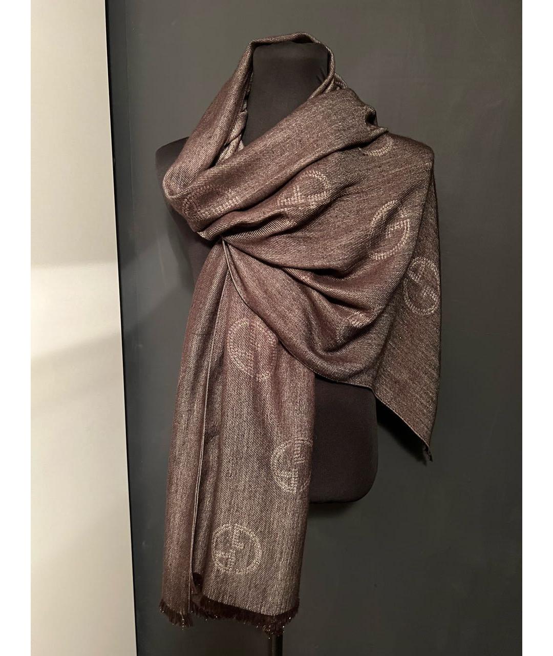 GIORGIO ARMANI Коричневый кашемировый шарф, фото 5