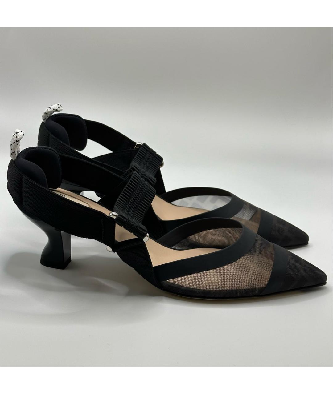 FENDI Черные текстильные лодочки на низком каблуке, фото 5