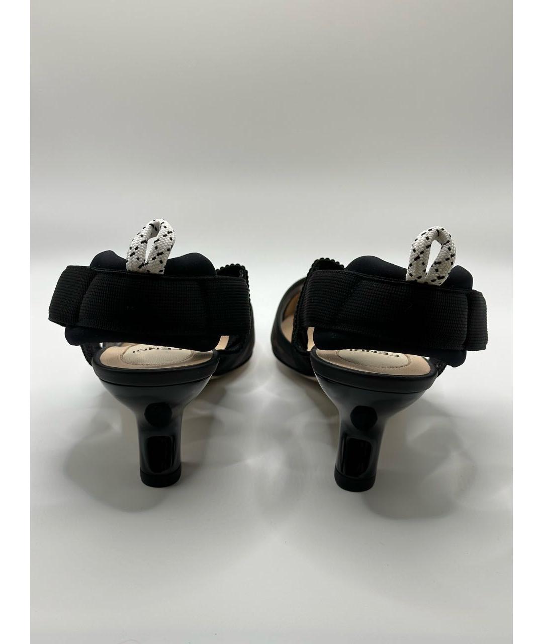 FENDI Черные текстильные лодочки на низком каблуке, фото 4