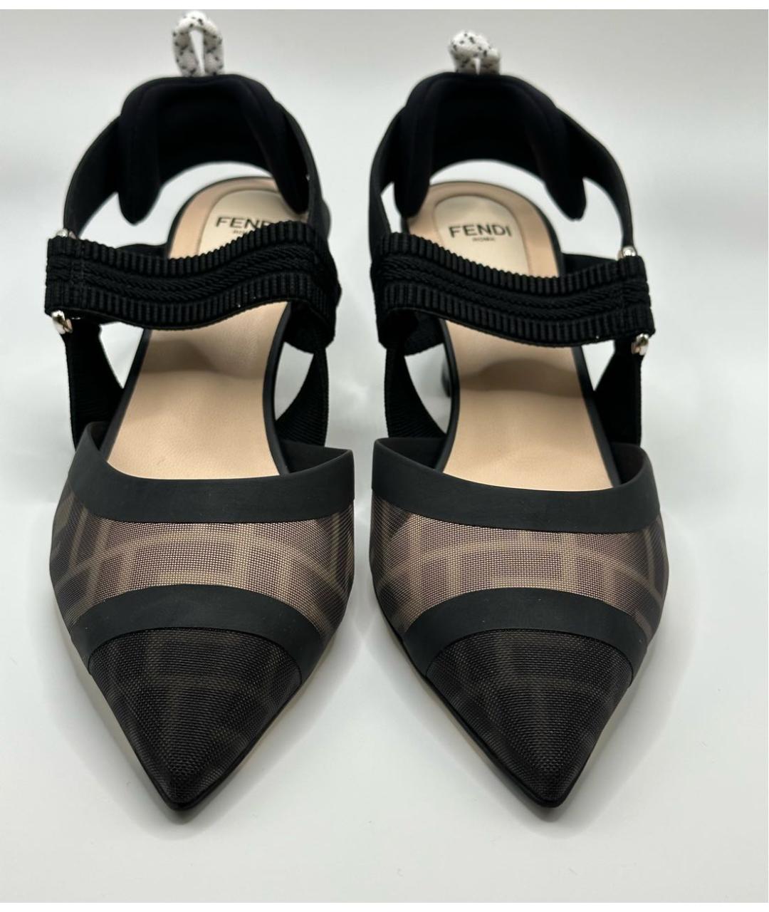 FENDI Черные текстильные лодочки на низком каблуке, фото 2