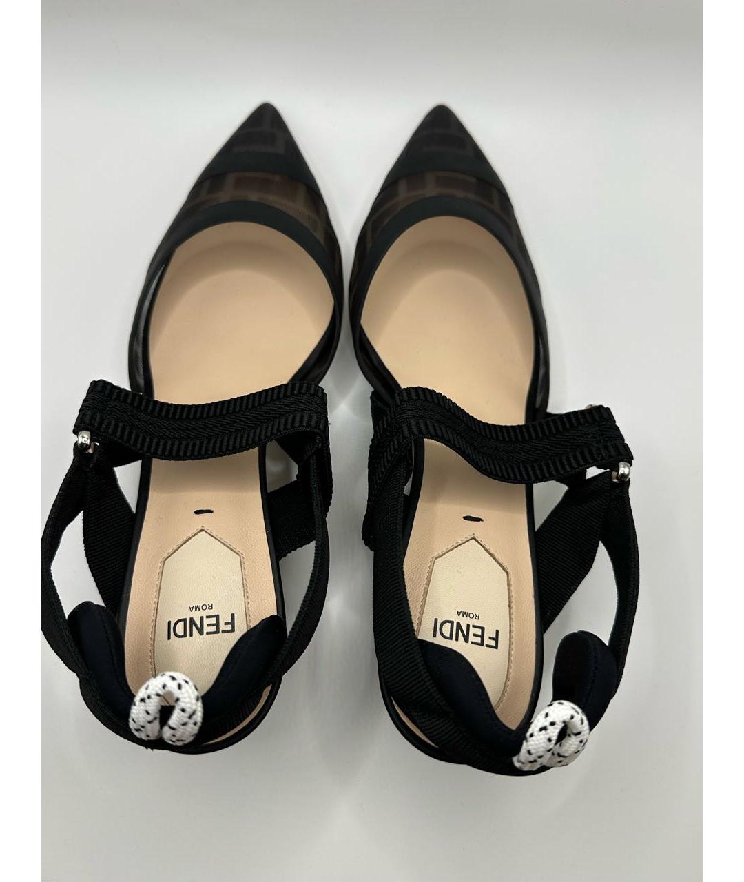 FENDI Черные текстильные лодочки на низком каблуке, фото 3