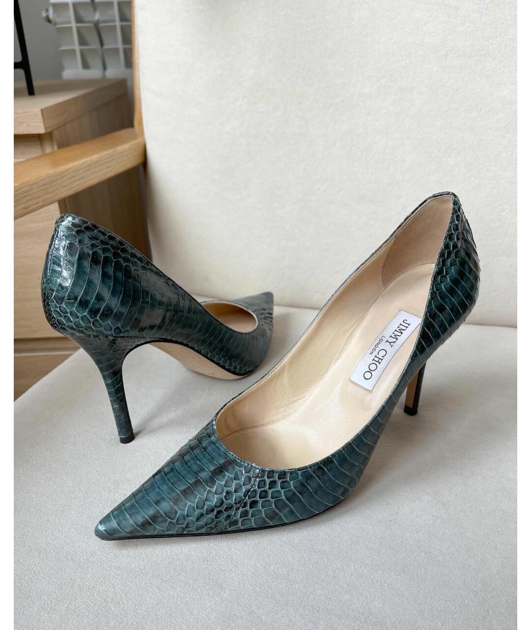 JIMMY CHOO Зеленые кожаные туфли, фото 5