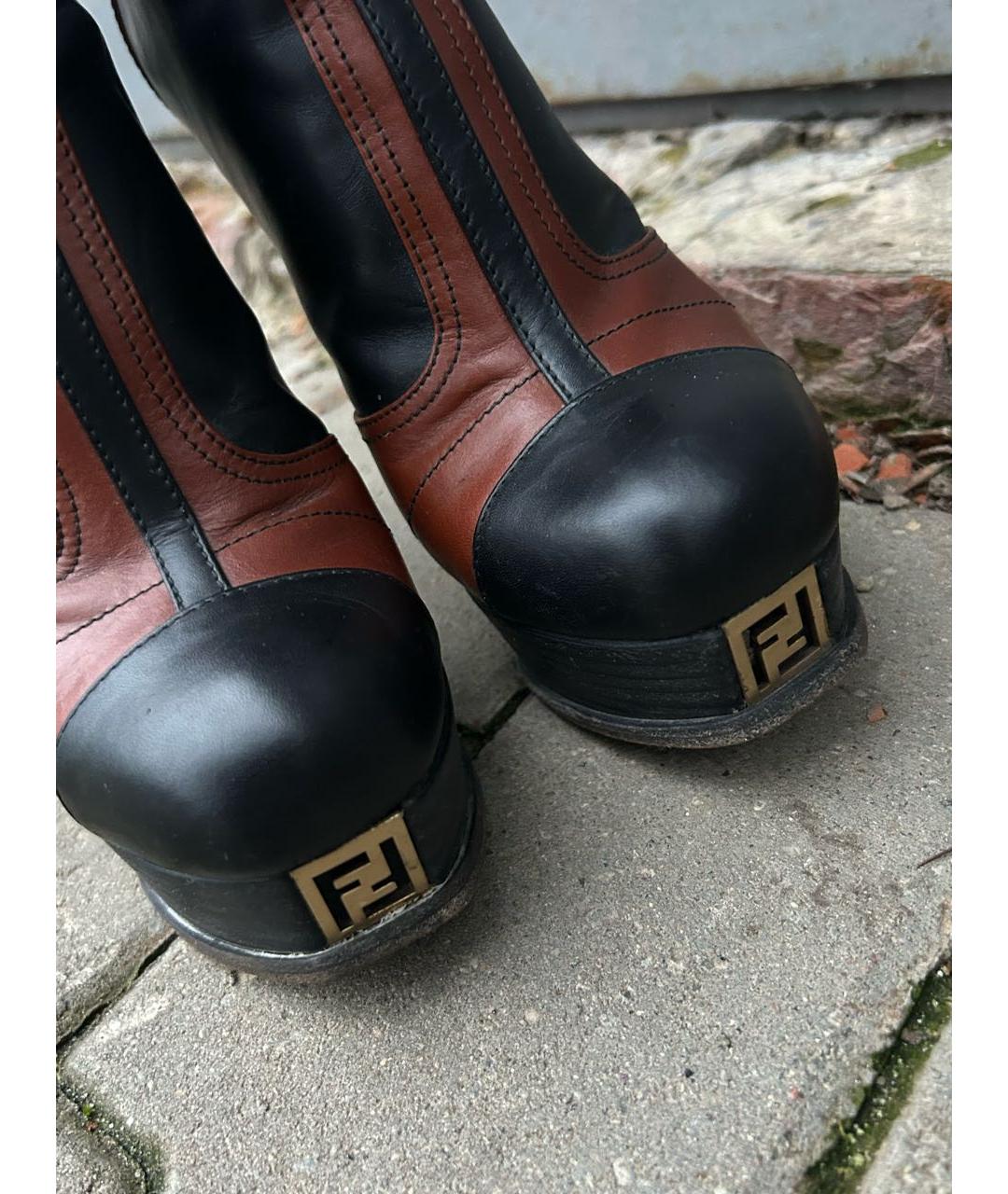 FENDI Коричневые кожаные ботильоны, фото 4