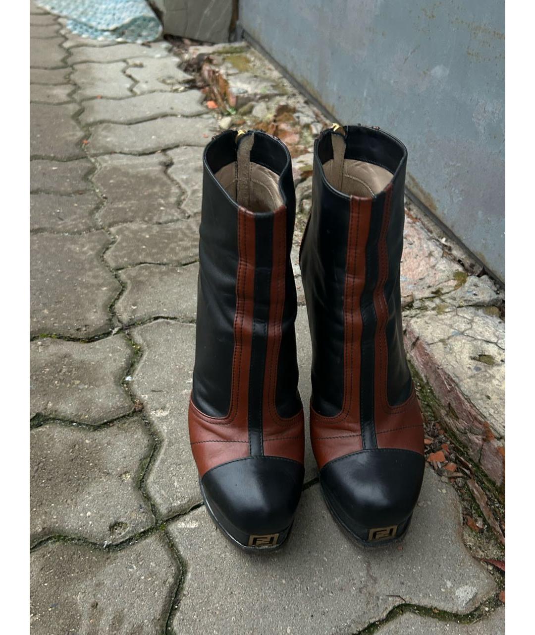 FENDI Коричневые кожаные ботильоны, фото 2