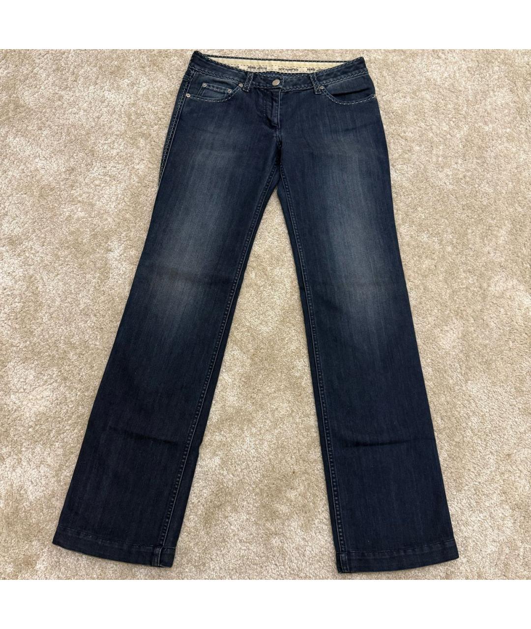 FENDI Темно-синие хлопко-эластановые прямые джинсы, фото 7