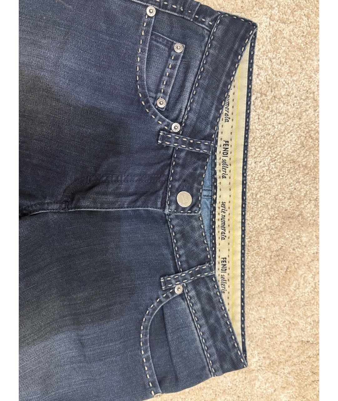 FENDI Темно-синие хлопко-эластановые прямые джинсы, фото 3