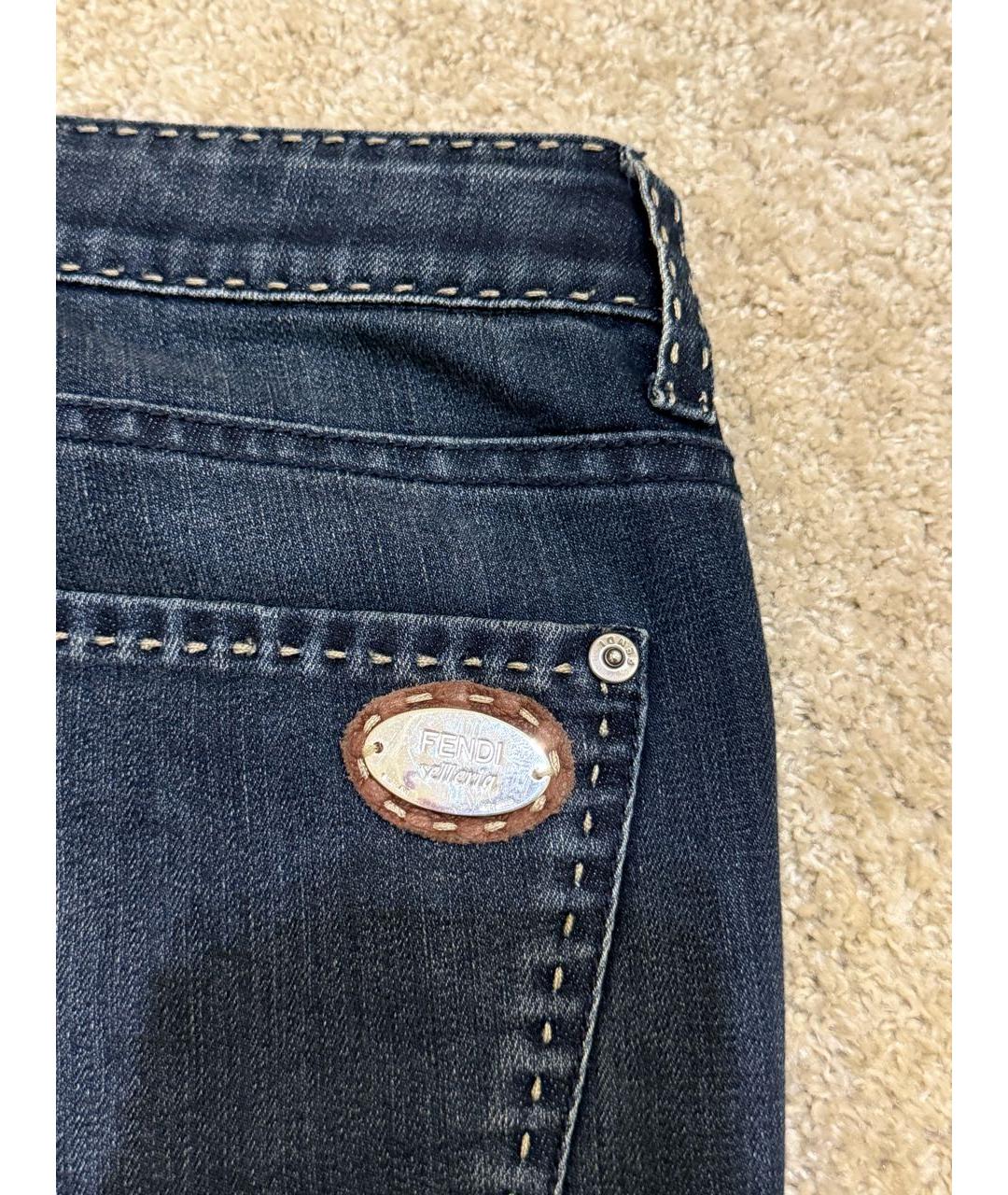 FENDI Темно-синие хлопко-эластановые прямые джинсы, фото 6