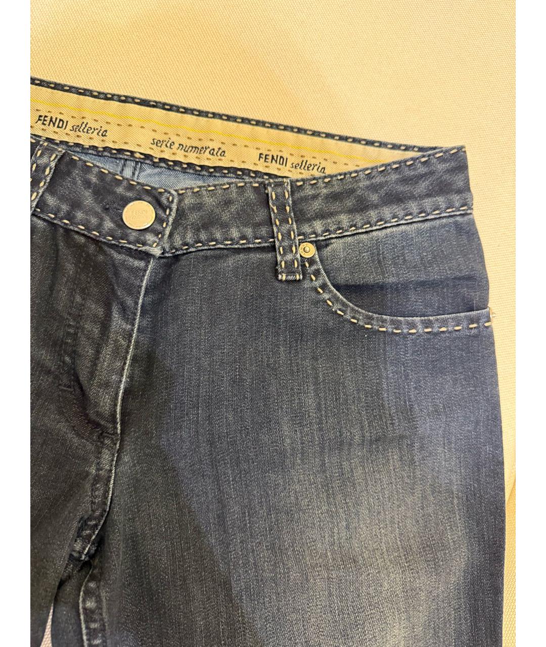 FENDI Темно-синие хлопко-эластановые прямые джинсы, фото 4
