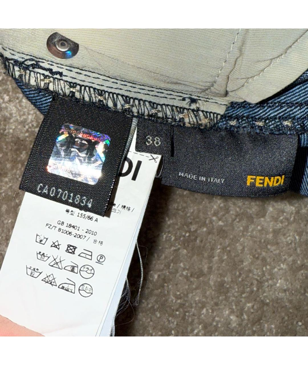 FENDI Темно-синие хлопко-эластановые прямые джинсы, фото 5