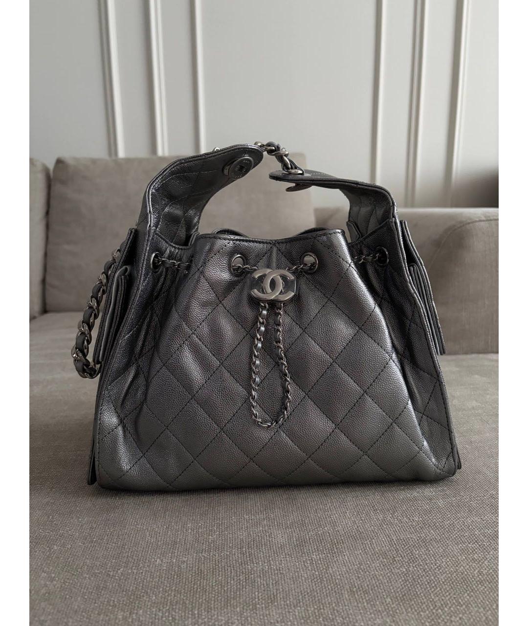 CHANEL Серебряная кожаная сумка тоут, фото 3