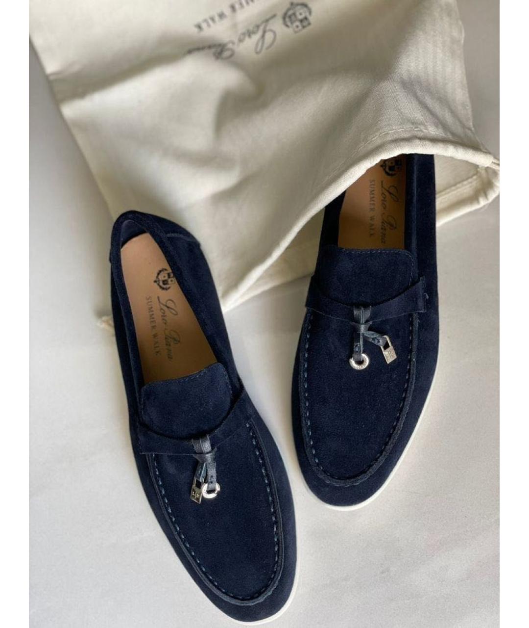 LORO PIANA Темно-синие замшевые лоферы, фото 2