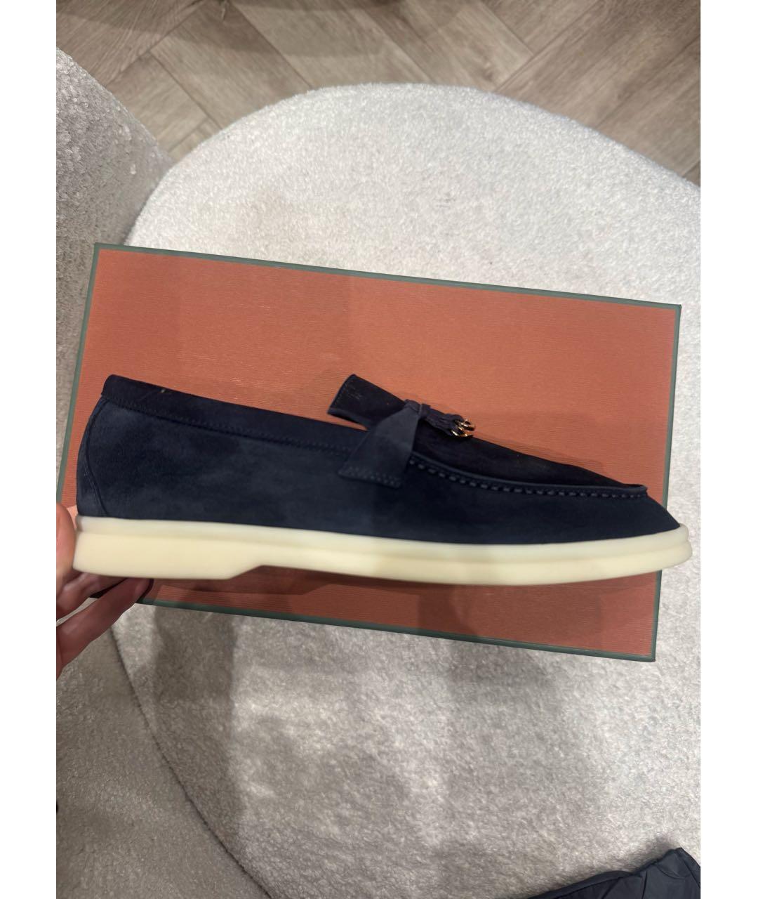 LORO PIANA Темно-синие замшевые лоферы, фото 5