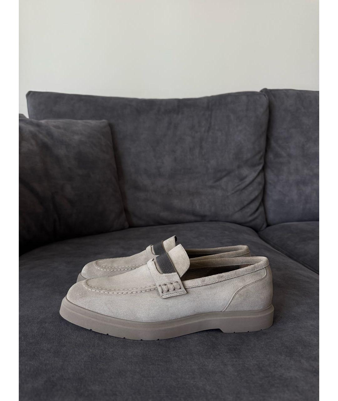 BRUNELLO CUCINELLI Серые замшевые лоферы, фото 7