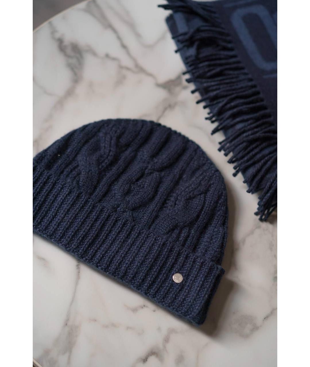 HERMES Темно-синяя кашемировая шапка, фото 3