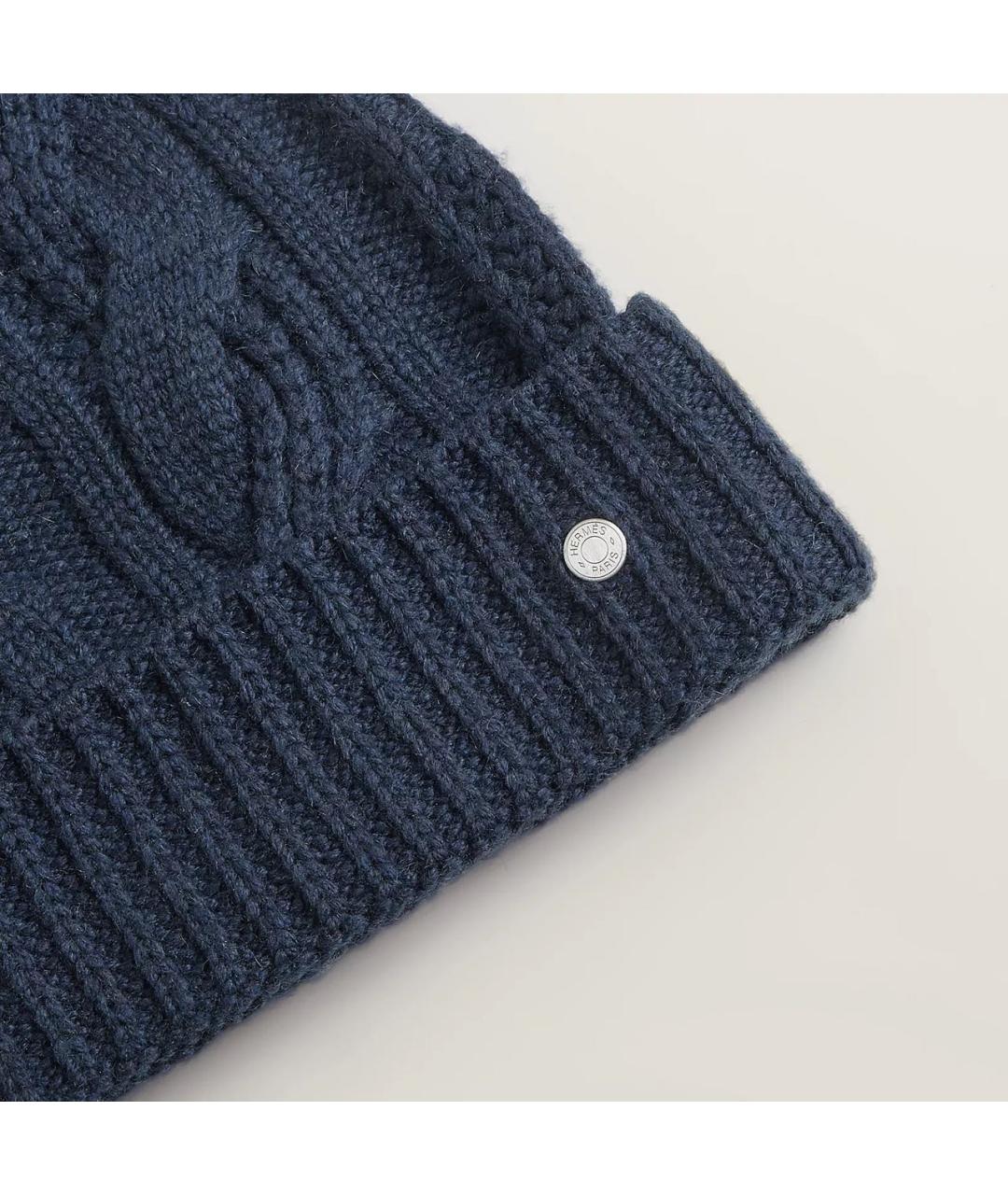 HERMES Темно-синяя кашемировая шапка, фото 2