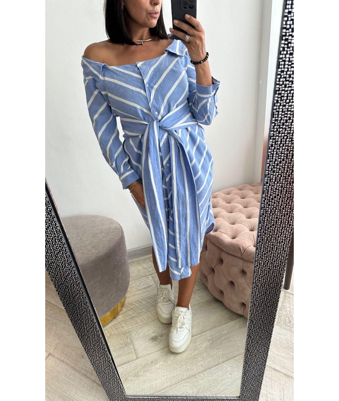 MAJE Голубое льняное повседневное платье, фото 4