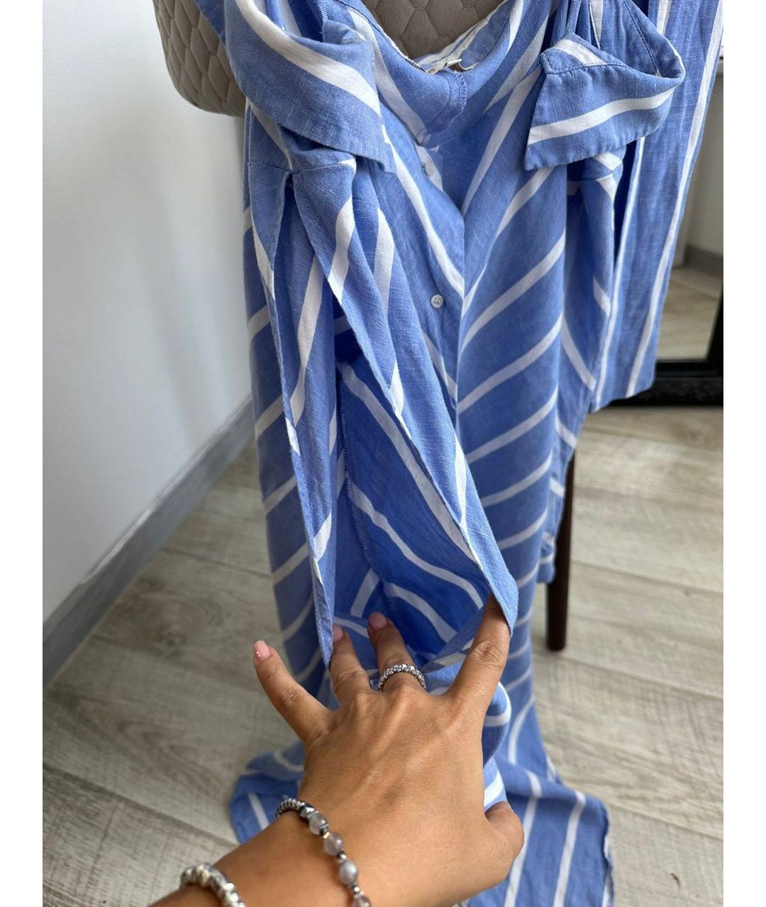 MAJE Голубое льняное повседневное платье, фото 5