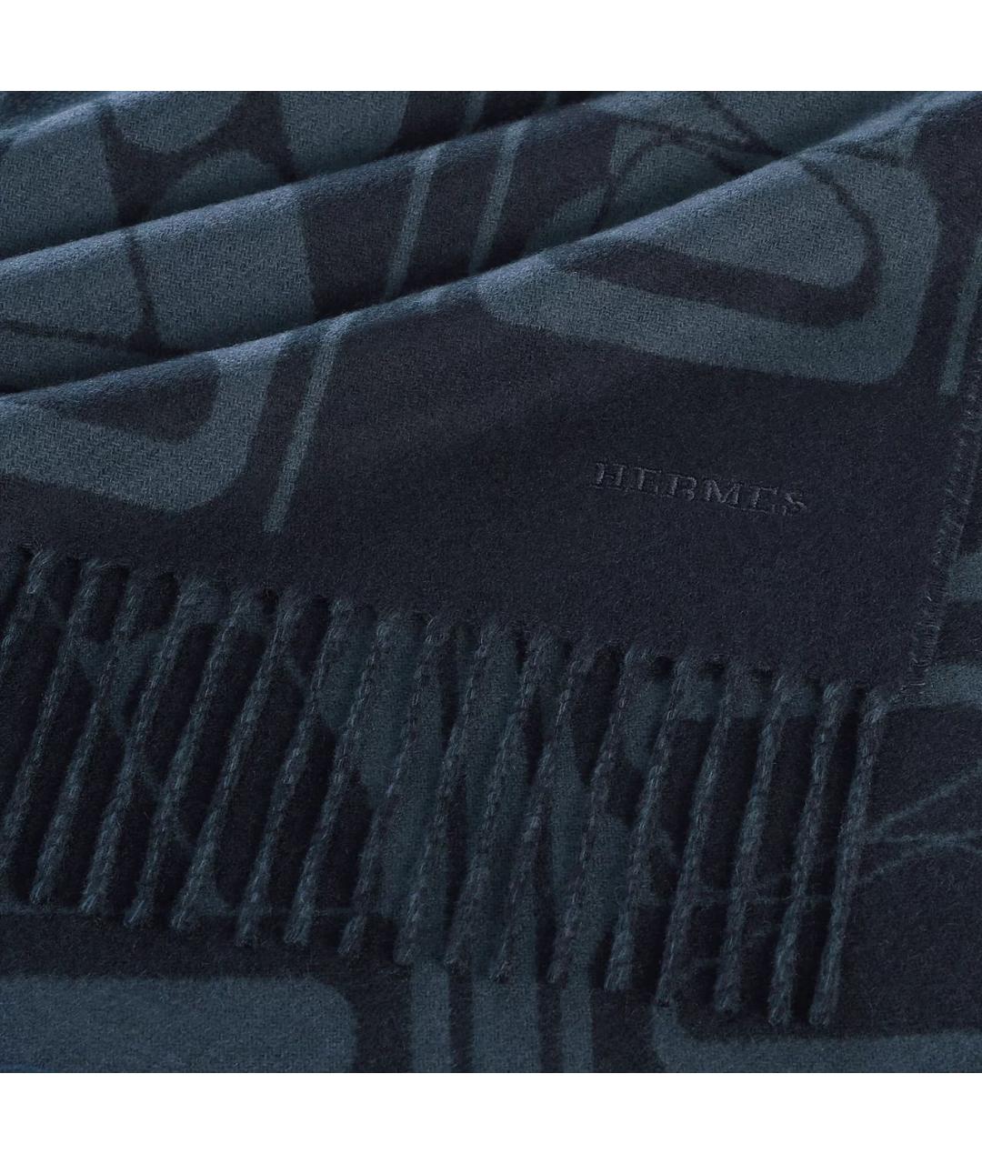 HERMES Темно-синий кашемировый шарф, фото 2