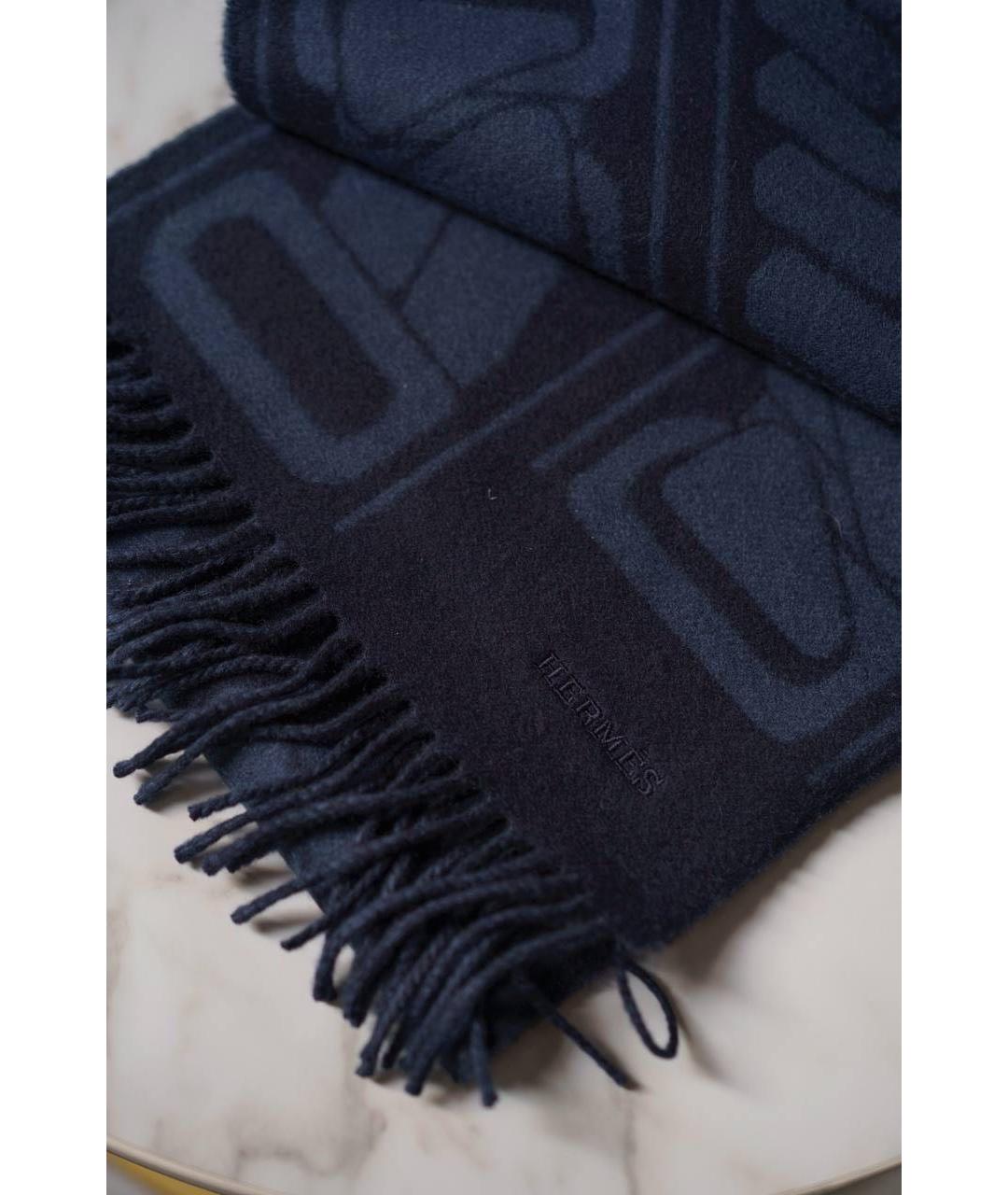 HERMES Темно-синий кашемировый шарф, фото 3