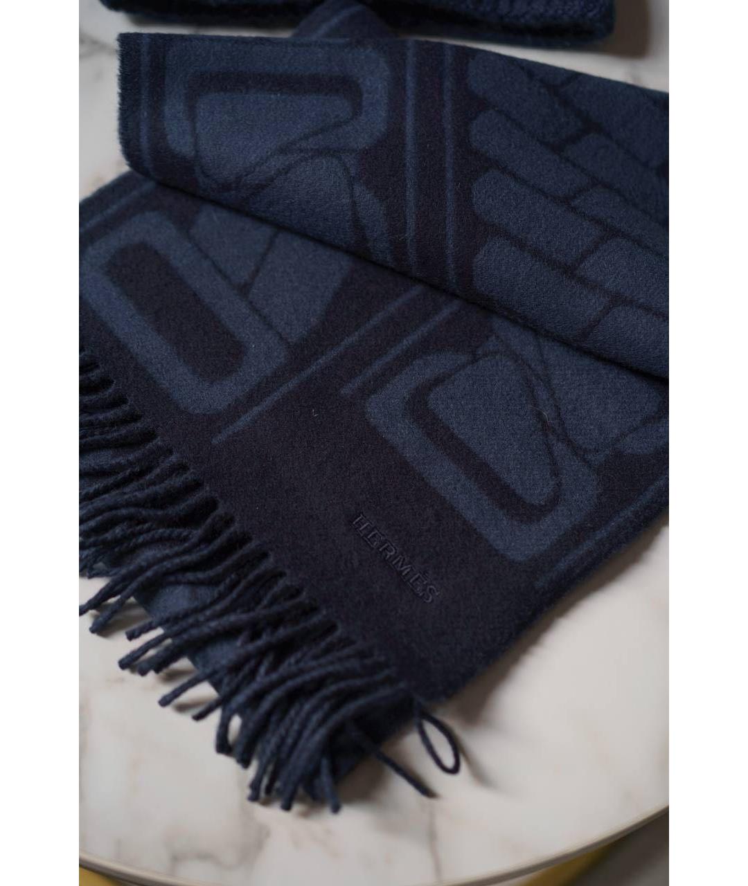 HERMES Темно-синий кашемировый шарф, фото 4