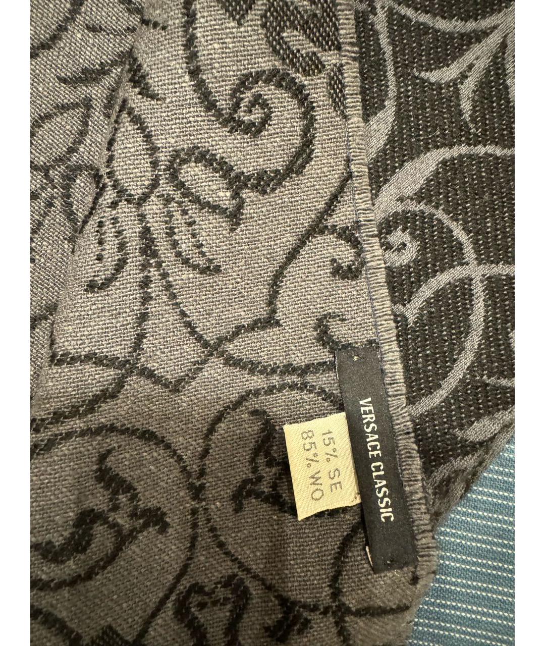 VERSACE Темно-синий шерстяной шарф, фото 3