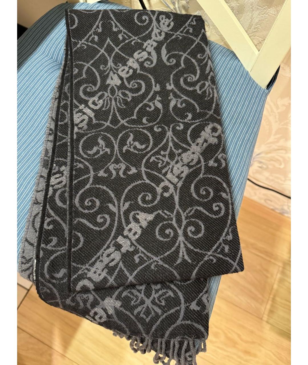 VERSACE Темно-синий шерстяной шарф, фото 2