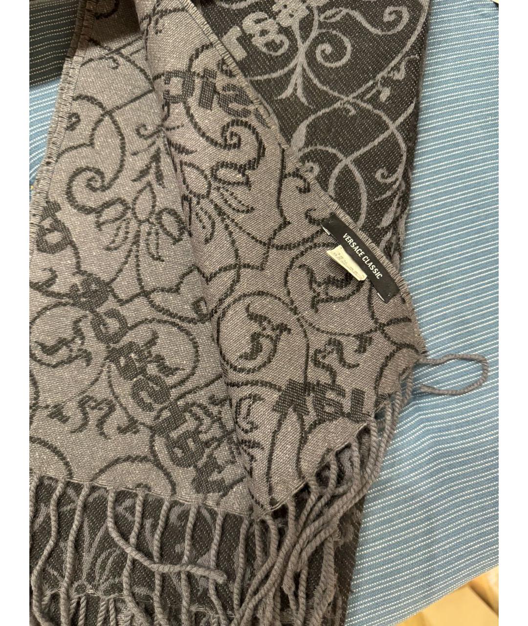 VERSACE Темно-синий шерстяной шарф, фото 5