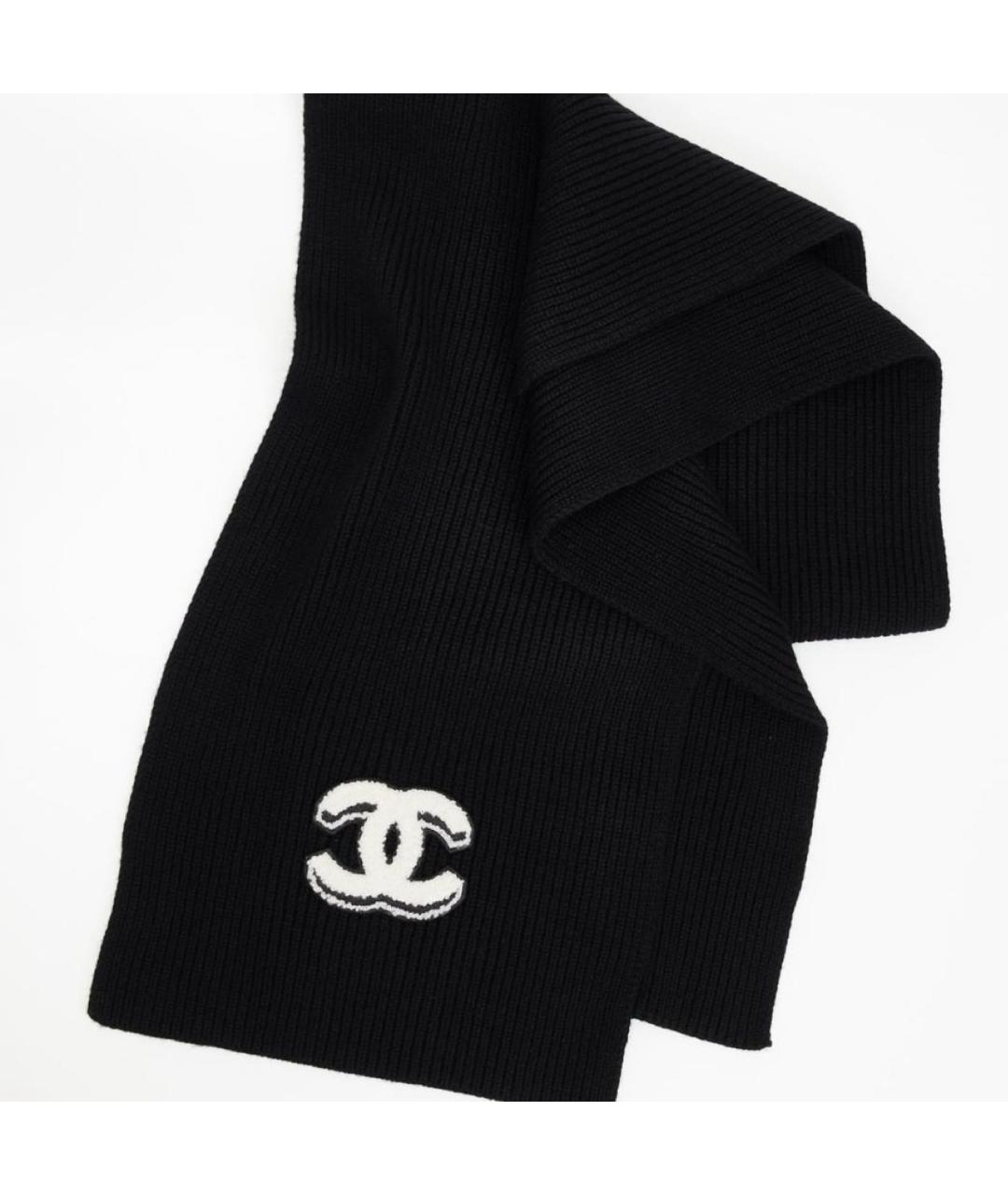 CHANEL Черный кашемировый шарф, фото 3