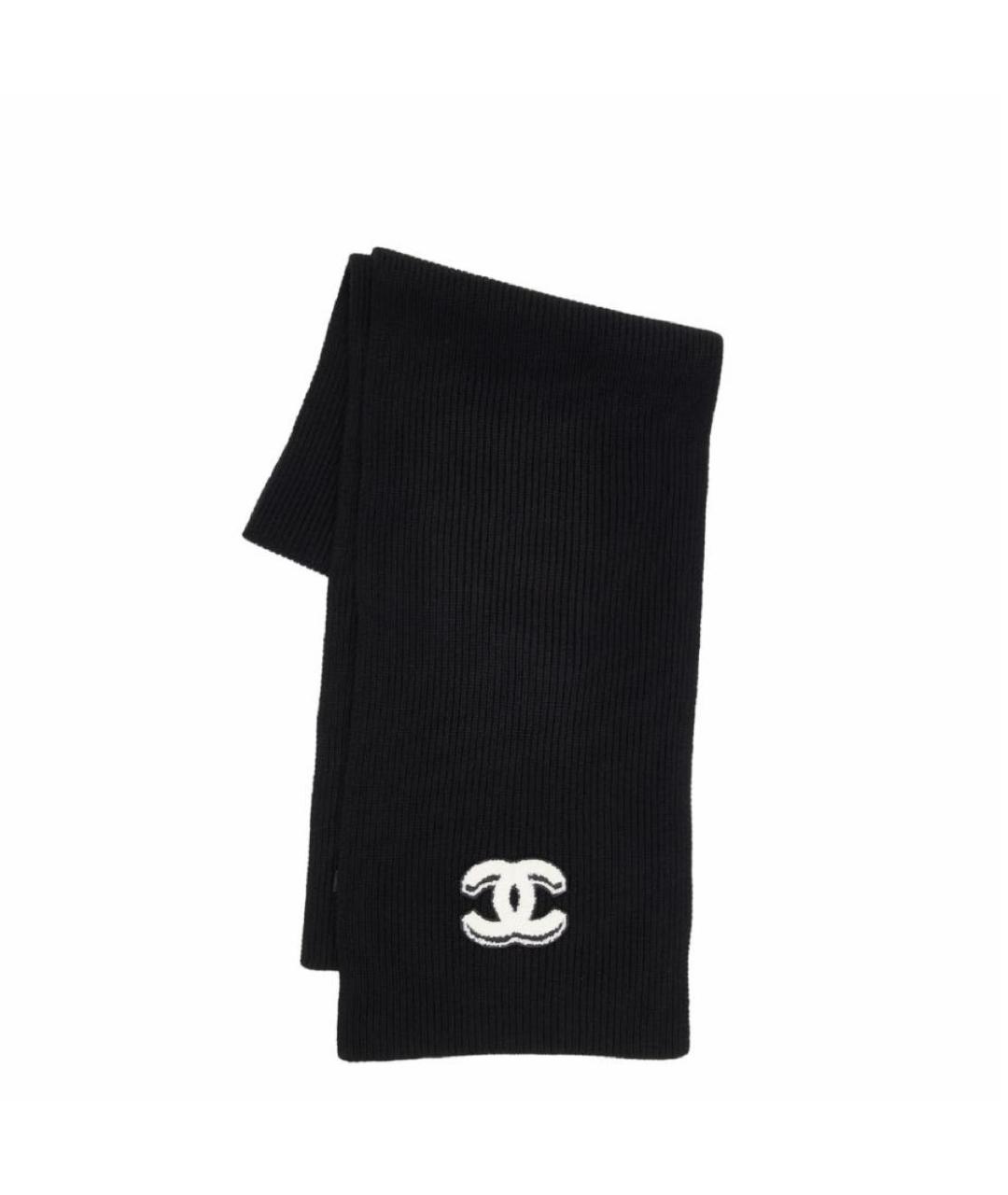 CHANEL Черный кашемировый шарф, фото 1